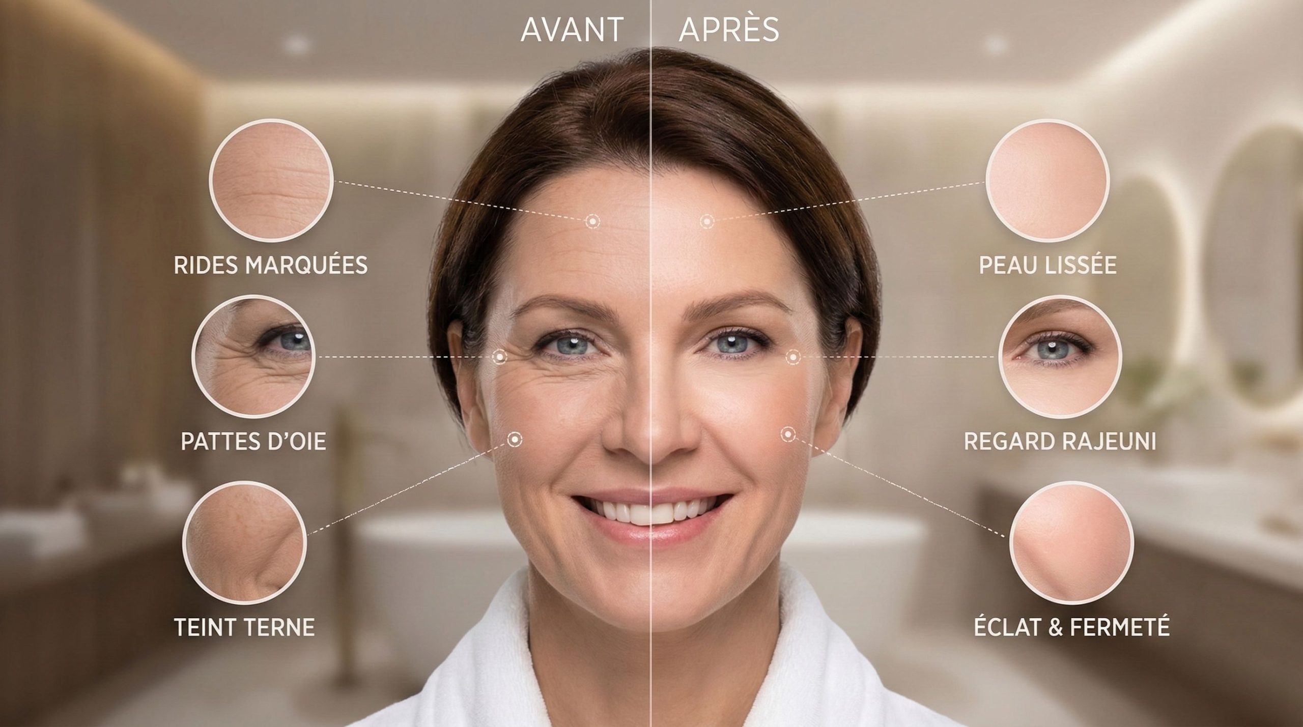 Comparatif effet avant après l'utilisation d'un masque luminothérapie professionnel