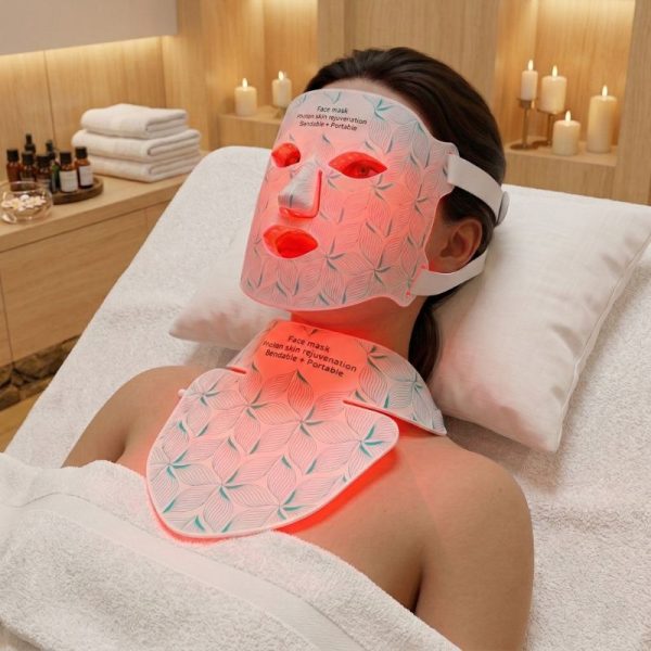 Femme utilisant un masque luminothérapie professionnel LED rouge