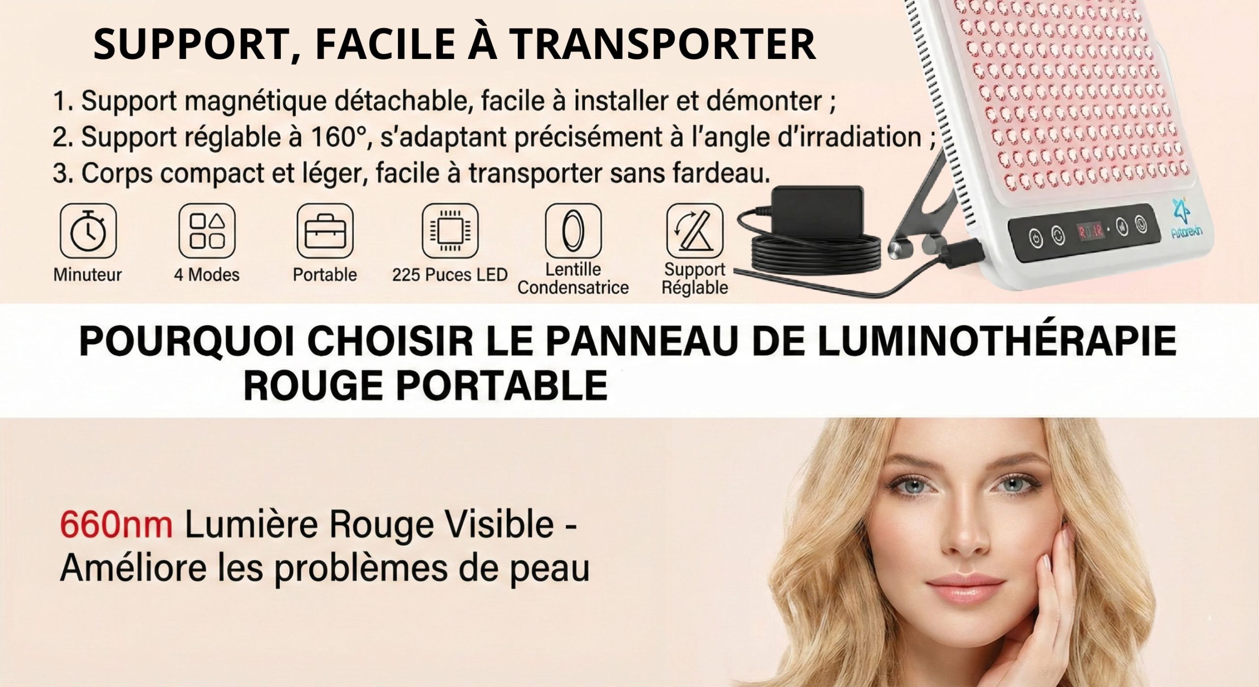 panneau thérapie lumière rouge pliable led infrarouge visage