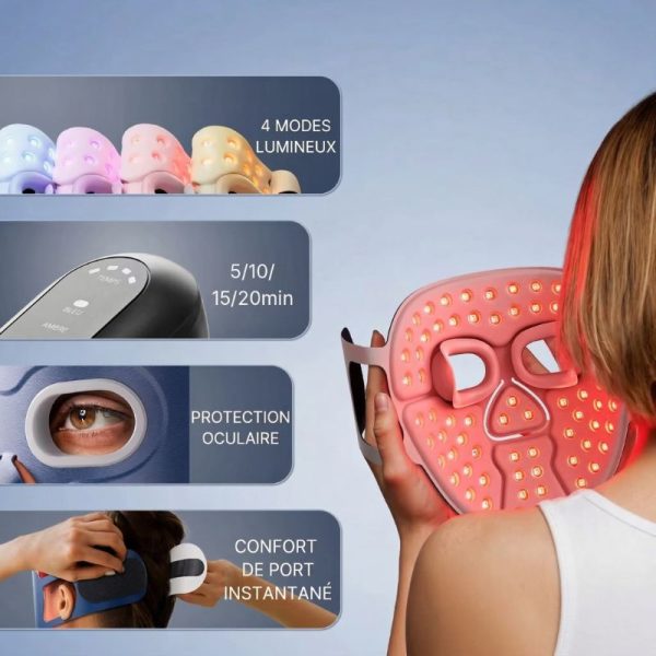 Masque LED rouge visage pour des séances de luminothérapie professionnelles à la maison