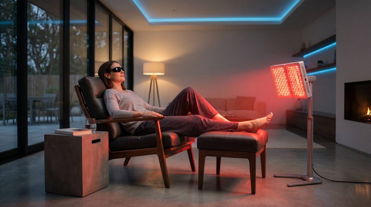 Traitement naturel des jambes lourdes et douloureuses avec une lampe infrarouge