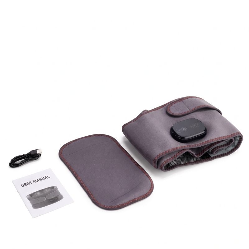 Le contenu du colis de la ceinture lumière rouge Redlightherapy: la ceinture, sa sangle d'extension, le câble de charge et le manuel d'utilisation