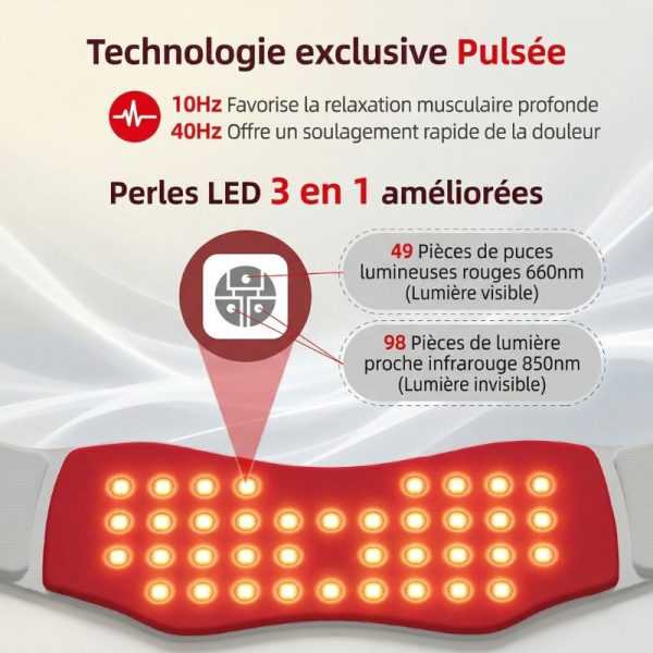 Ceinture cervicale LED rouge sans fil pour apaiser les raideurs de la nuque