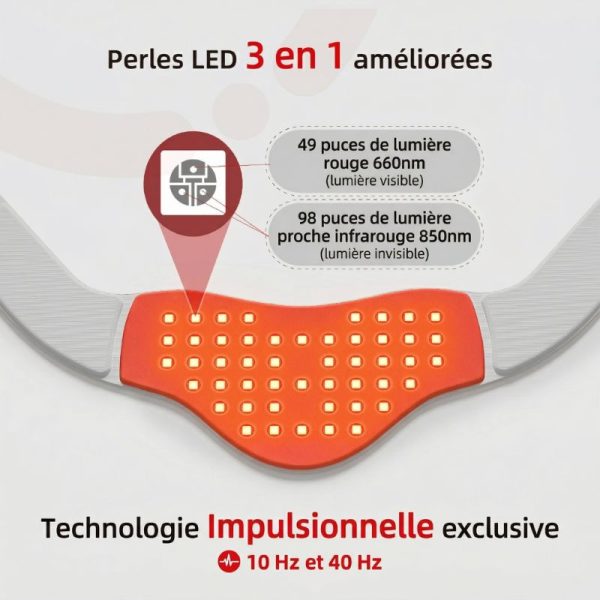 Ceinture cervicale LED rouge agissant contre un torticolis douloureux